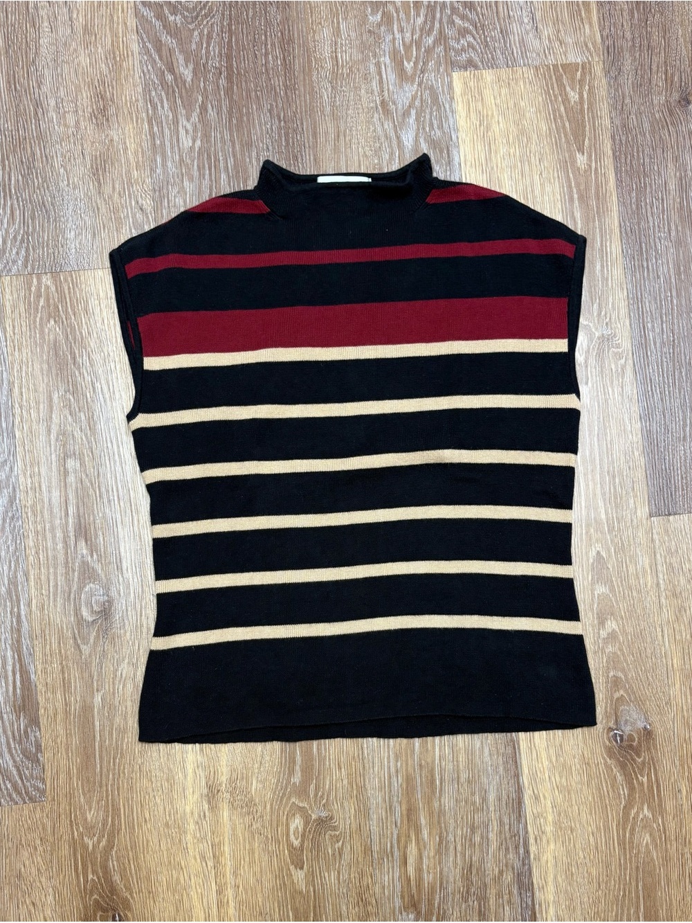 Casual Corner Black Sleeveless Knit Top with Red Stripe